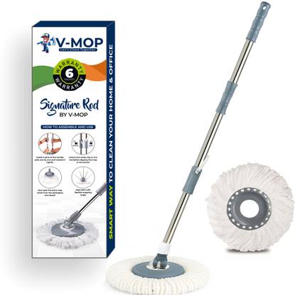 V-MOP Premium Mop Stick- Indian Best Mop Rod Set , Easy to fit for All Bucket Mops-FE Mop Head and Rod