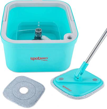 Spotzero by Milton Fresh Flow Square Flat Squeeze Mop with Bucket 3 L & 2 Reusable Pads Mop Set