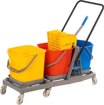 Swacleen Three Bucket Wringer Trolley for Hospital & Hotel Cleaning Mop Set