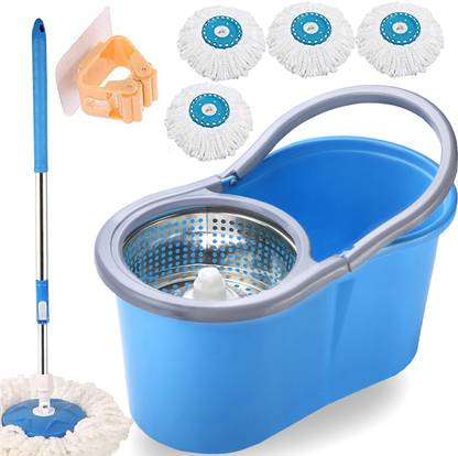 THUNDER FIT START FRESH Classic Spin Mop Bucket Mop with 4 Refills + 1 Mop Stick Holder Broom, Bucket, Cleaning Wipe, Dustbin, Floor Wiper, Mop, Mop Refill, Mop Set