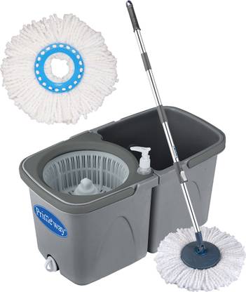 प्रिमेवाय Twin Bucket Rotating Spin Mop with 2 Microfibre Refills मॉप सेट