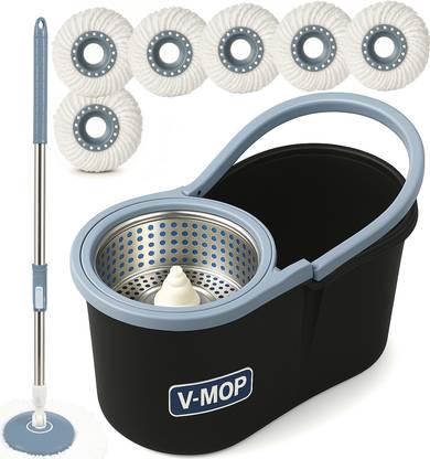 V-MOP Premium Classic Steel Bucket 360° Self Magic Cleaning Floor Mop-06 Wet & Dry Mop