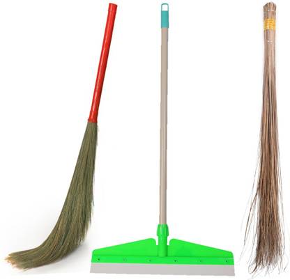 Hari Ram Gulab Rai Wiper Squeegee 18*48Inch + Bamboo Coconut Seek Jhadu + Phool Jhadu for Home Plastic Wet and Dry Brush