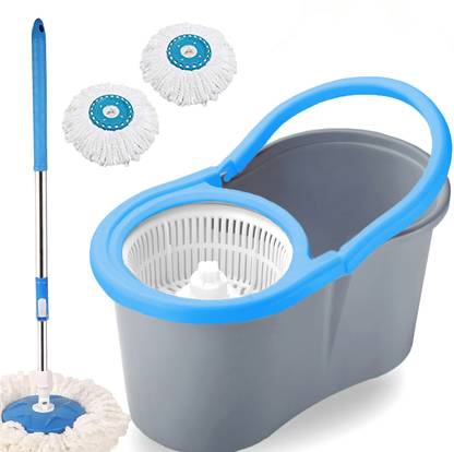 V-MOP Grey Steel Magic Dry Bucket Mop Mop Set, Glove, Cleaning Wipe, Toilet Brush, Scrub Pad, Broom, Kitchen Wiper, Cleaning Brush