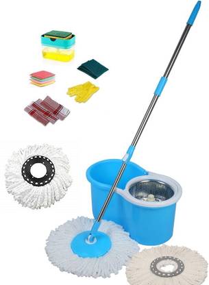 MAGICBUYS Combo Dry Magic Bucket with Steel Spinner Mop With 3 Refills Mop Set