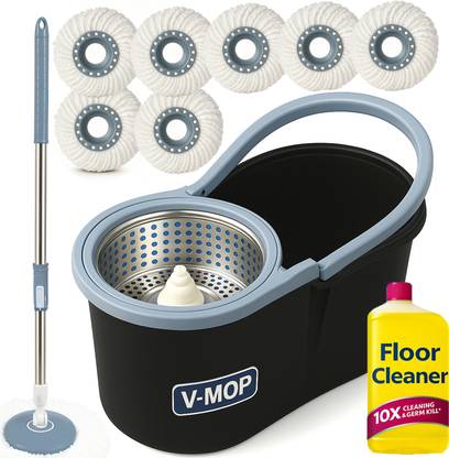 V-MOP Premium Classic Steel Bucket 360° Self Magic Cleaning Floor Mop-14 Wet & Dry Mop