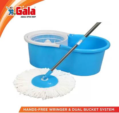 GALA Spin Mop, Big Bucket with 2 Microfiber refill, Mop Set (Blue) Wet & Dry Mop
