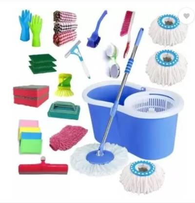 MAGICBUYS Easy Spin Floor Mop 360 Degree Bucket Mop with 4 Refill and Accessories combo Mop Set