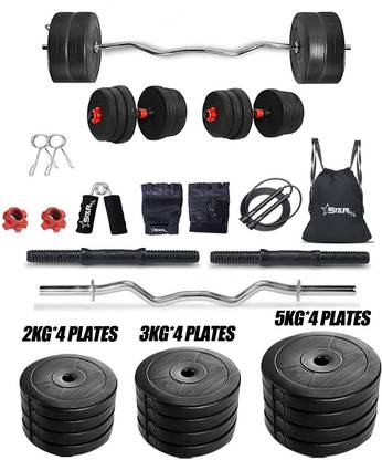 STARX 40 kg PVC weight with 3ft Curl Rod and Accessories Home Gym Combo