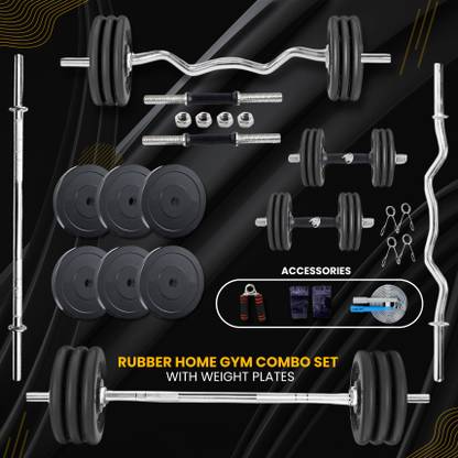 BULLAR 40 kg Rubber Home Gym Set with Dumbbell rods,with Workout Accessories 4ft+5ft(25 MM) Home Gym Combo