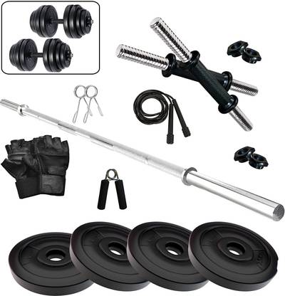 AB FITNESS 10 kg COMBO Gym Set with 3 Ft Plain and One Pair Dumbbell Rods with Gym Accessories Home Gym Combo