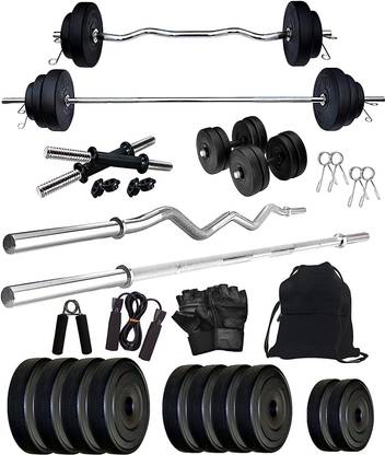 Rock Fit 40 kg 40Kg PVC weight with 3ft Curl 5ft Straight Rod and Acc Home Gym Combo Home Gym Combo