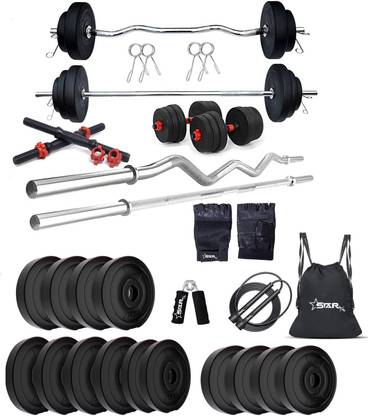 STARX 50 kg PVC GYM KIT WITH 3FT CURL, 3FT STRAIGHT ROD AND ACCESSORIES Home Gym Combo