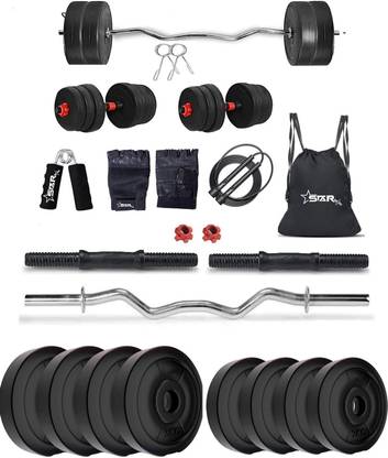 STARX 20 kg PVC weight with 3ft Curl Rod and Accessories Home Gym Combo