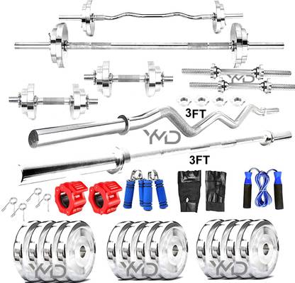 YMD 15 kg Steel Plates 2.5KGX6 Pc 3FT Curl & 3FT STRT 28mm Rod Clamp Home Gym Combo