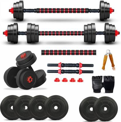 Gym Insane 16 kg Home gym workout combo 16KG PVC Weight Plates with extension barbell rod set Home Gym Combo