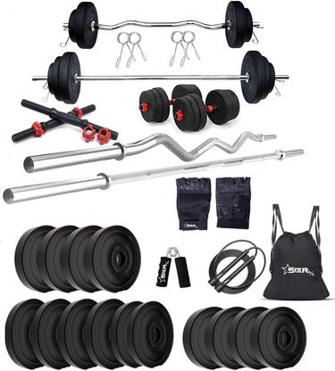 STARX 50 kg PVC WITH 3FT CURL AND 5FT STRAIGHT ROD AND ACCESSORIES Home Gym Combo