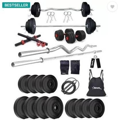 Shri 40 kg home gym kit PVC weight with 3ft Curl, 3ft Straight Rod and Accessories Home Gym Combo