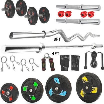 YMD 30 kg Premium Fan Rubber Plates (2.5KGx4Pc,5KGx4Pc) 3FTCurl 4FTSTRT 28MM Rod & Clamps Home Gym Combo