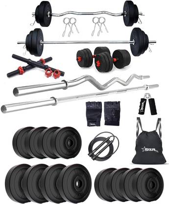 STARX 40 kg PVC weight with 3ft Curl, 5ft Straight Rod and Accessories Home Gym Combo