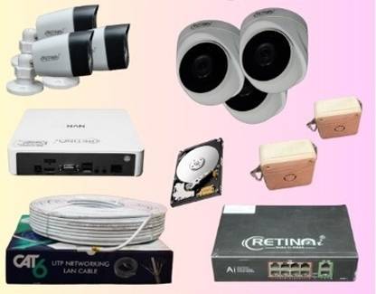 Retinai 8 Channel NVR with 5MP IP 3 Dome & 3 Bullet Cameras Black & White Combo Security Camera