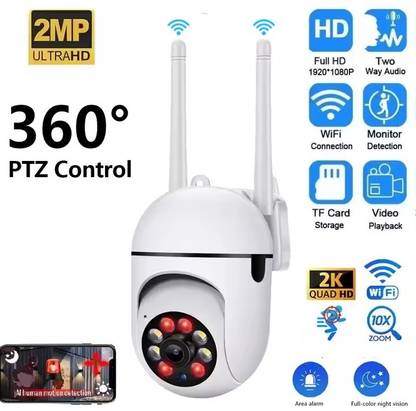 AVOIHS 360° PTZ WiFi Mini PTZ HD Security Camera Night Vision Motion Alerts 2Way Audio Security Camera