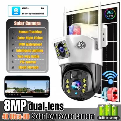 AVOIHS Solar Powered 4G SIM CCTV PTZ Camera Mobile App Control Night Vision 2-Way Audio Security Camera