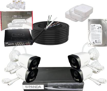Panda 8CH NVR, 4MP Bullet Full Color IP Camera set with 500GB HDD CAT6 Cable and Box Security Camera