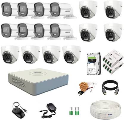 HIKVISION 2MP ColorVu 8 Dome 8 Bullet Cameras (24/7 Color Image) + Clocite Accessories Kit Security Camera