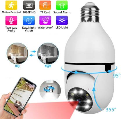 Bzrqx Hidden WiFi PTZ Bulb 1080P HD CCTV Indoor 2MegaPixel Camera Remote Live Viewing Spy Camera