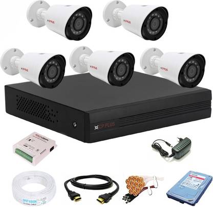 CP PLUS 8 Channal 5 MP H.265+ HD DVR 1Pcs,Outdoor Camera 5 MP HD 5Pcs,1 TB Surveillance Hard Disk,Full combo set Security Camera