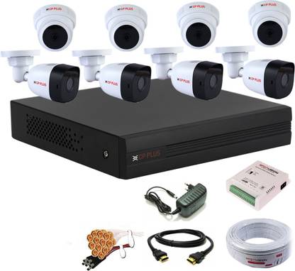 CP PLUS 8 Channal HD DVR 1080p 1Pcs,Bullet HD Camera Plug-n-Play Crystal IR LEDs for clearer Night Vision 2.4 MP 4Pcs,Dome HD Camera Plug-n-Play Crystal IR LEDs for clearer Night Vision 2.4 MP 4Pcs,combo set Security Camera
