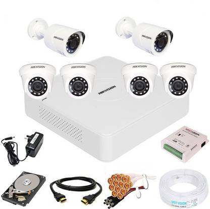 Spotvision 8 Channel Power Supply,Wire Bundle,Hikvision 8 Channel HD DVR 1080p 1Pcs,Outdoor Camera 2 MP 2Pcs,Indoor Camera 2 MP 4Pcs,1 TB Hard Disk,Full combo set Security Camera