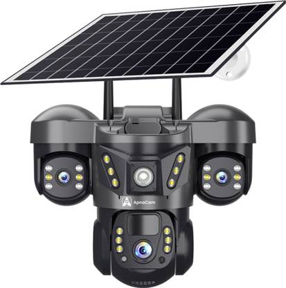 ApnaCam 5MP FHD 4G Sim Solar Powered 360°View 3 Lens Camera Ai Tracking Security Camera