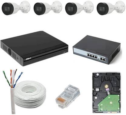 HI-FOCUS CCTV IP Camera Full Set, 4 Bullet, 4 Channel NVR, 4 Port JK Vision POE Security Camera