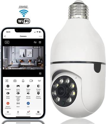 OSHSIZ Wi-Fi CCTV Wireless Bulb Shape PTZ V380 Spy Camera wifi camera mobile connect Spy Camera