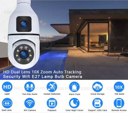 SROPX WiFi Wireless Bulb Cam 2-in-1 Dual Lens Bulb Camera Live View, Bullet+PTZ Security Camera