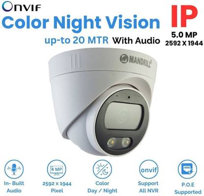 Mandrill 5 MP IP Pro Dome Camera with Color Night Vision - 20m Range, Audio Security Camera