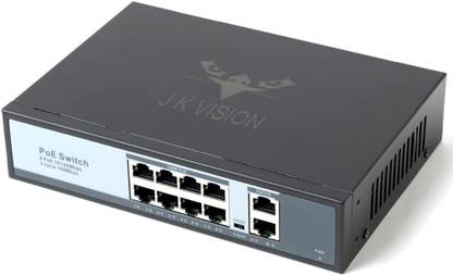 J.K. VISION 100M 8 Port PoE Switch 10 Ports (2 uplink 8 Camera POE) 10/100mbps Security Camera