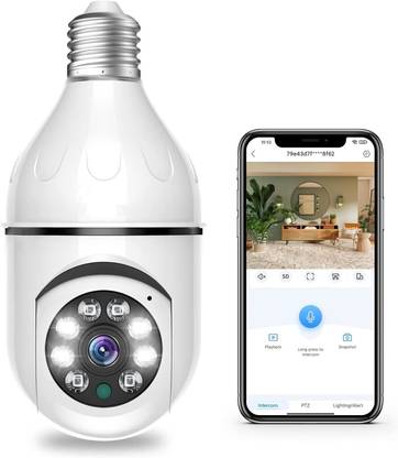 Bzrqx PTZ Bulb Home Smart Live View Camera Mobile App WiFi IR Night Vision 2-Way Audio Security Camera
