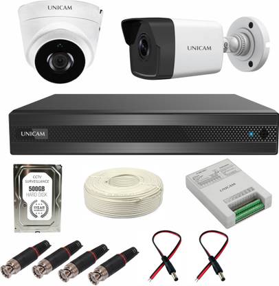 Unicam 4 Ch DVR 1080p 1Pcs,Dome and Bullet Camera 2.4mp 1Pcs,500gb Hard Disk,CCTV Combo Security Camera