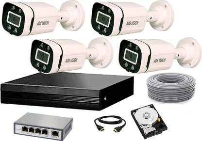 ADS VISION 5mp IP 4 BULLET COLOR VIEW NIGHT VISION WITH MIC Camera Full Set With 1TB HDD Security Camera