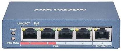 HIKVISION Elvy DS-3E0106P-E/M PoE Injector Switch 5 Ports (1 Uplink, 4 PoE) Security Camera