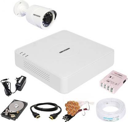 Spotvision 4 Channel Power Suplly,Wire Bundle,Hikvision 4 Channal HD DVR 1080p 1Pcs,Outdoor Camera 2 MP 1Pcs,500 GB Hard Disk,Full combo set Security Camera