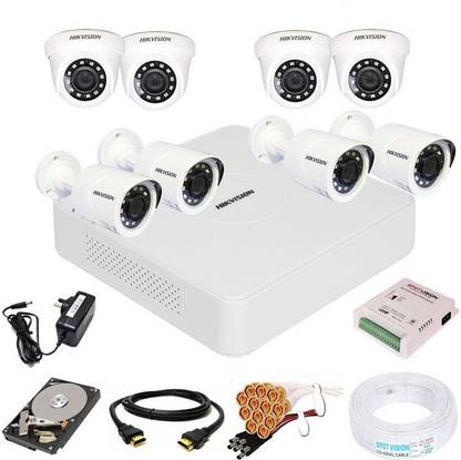 Spotvision 8 Channel Power Supply,Wire Bundle,Hikvision 8 Channel HD DVR 1080p 1Pcs,Outdoor Camera 2 MP 4Pcs,Indoor Camera 2 MP 4Pcs,1 TB Hard Disk,Full combo set Security Camera
