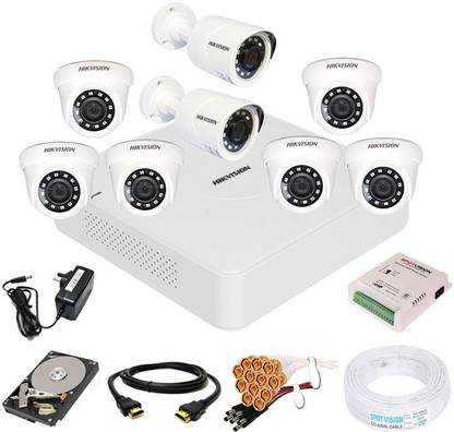 Spotvision 8 Channel Power Supply,Wire Bundle,Hikvision 8 Channel HD DVR 1080p 1Pcs,Outdoor Camera 2 MP 2Pcs,Indoor Camera 2 MP 6Pcs,1 TB Hard Disk,Full combo set Security Camera