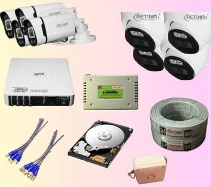 Retinai 8 Chnl DVR with 2.4MP 4 Dome & 4 Bullet Cameras Black & White Combo Security Camera