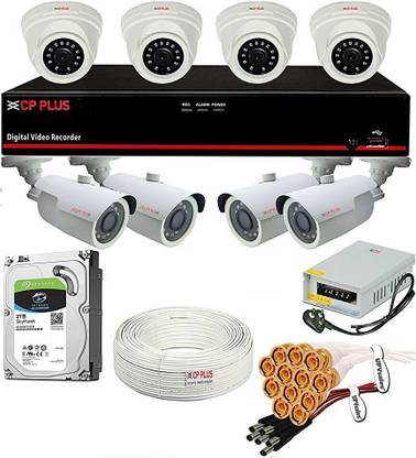 CP PLUS Full CCTV Combo Set Kit (8Ch DVR + 8Nos. 2.4 Megapixel Camera + 2TB Hard Disk Drive + 90Mtr Copper Cable Box + Power Supply + BNC Pins + DC Pins) Security Camera