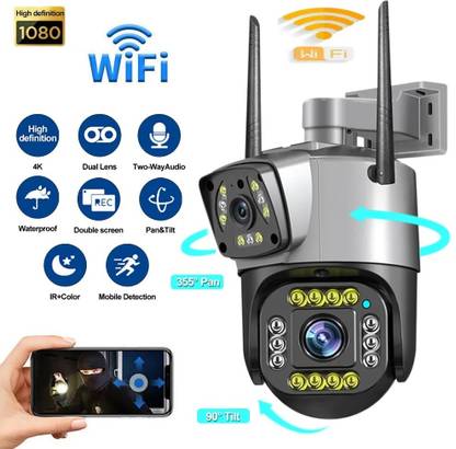 AVOIHS WiFi 1080p Dual Lens PTZ Security IP Camera 360° View TwoWay Audio Night Vision Security Camera