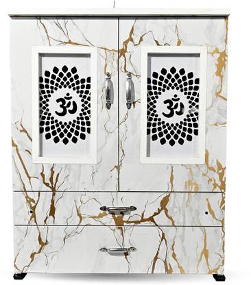 MARECARA WOODS “MARECARA Divine White Mandir – LED Light & Door | Marble Finish Engineered Wood Home Temple